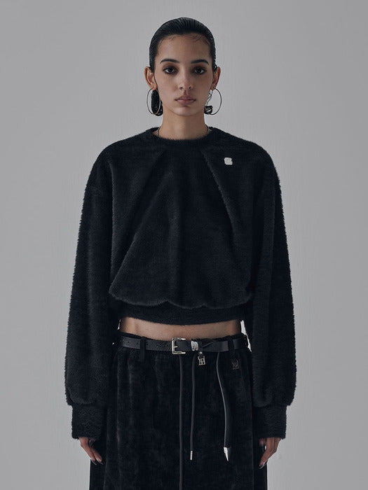 Wconcept_Treemingbird Hairy Pin Tuck Sweat Shirt [ Black ]