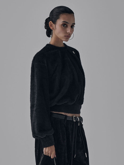 Wconcept_Treemingbird Hairy Pin Tuck Sweat Shirt [ Black ]