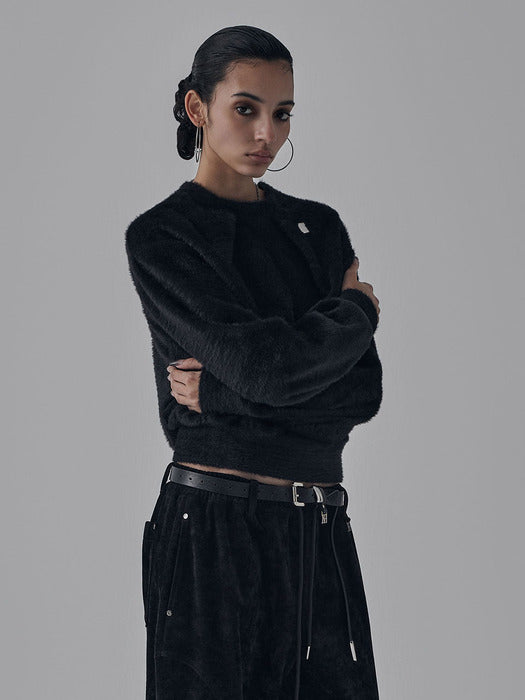 Wconcept_Treemingbird Hairy Pin Tuck Sweat Shirt [ Black ]