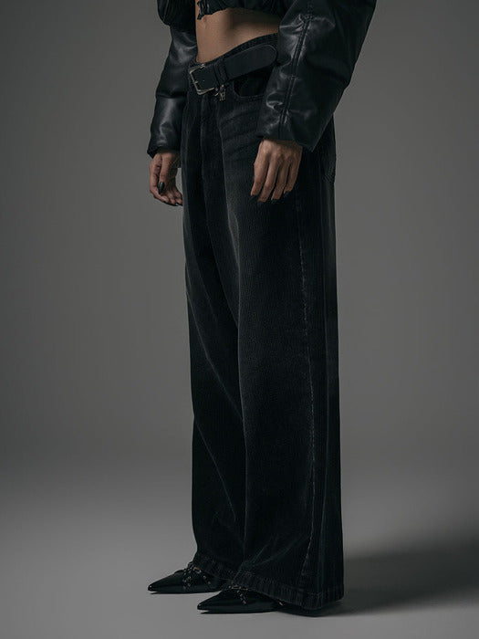 Wconcept_Treemingbird Washing Velour Corduroy Back Pocket Logo Pants [ Black ]