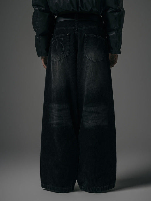 Wconcept_Treemingbird Washing Velour Corduroy Back Pocket Logo Pants [ Black ]