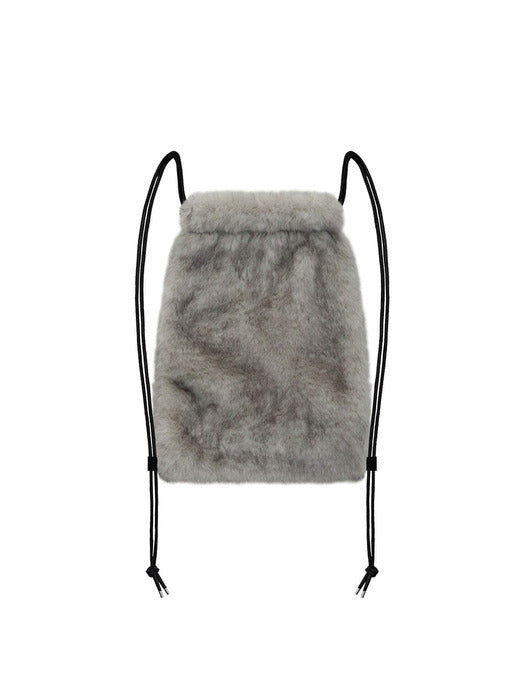 Wconcept_Treemingbird Volume Fur String back pack [ Light Gray ]