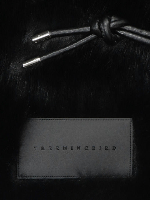 Wconcept_Treemingbird Volume Fur String back pack [ Black ]