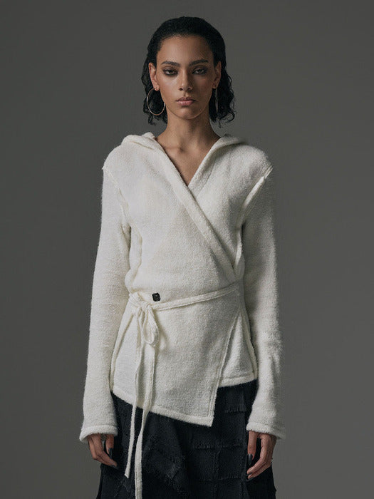 Wconcept_Treemingbird Terry Boucle Hoodie Wrap Cardigan [ Ivory ]