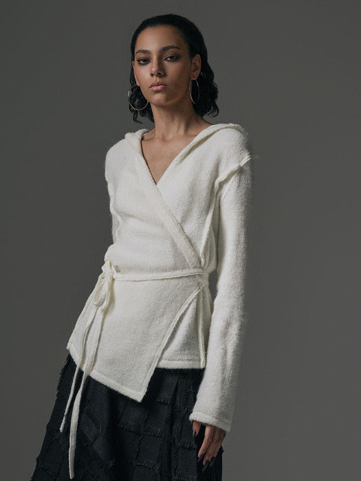Wconcept_Treemingbird Terry Boucle Hoodie Wrap Cardigan [ Ivory ]