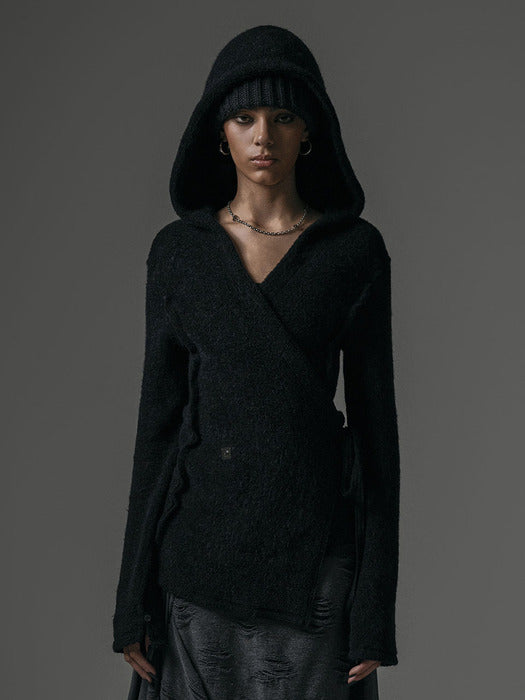 Wconcept_Treemingbird Terry Boucle Hoodie Wrap Cardigan [ Black ]