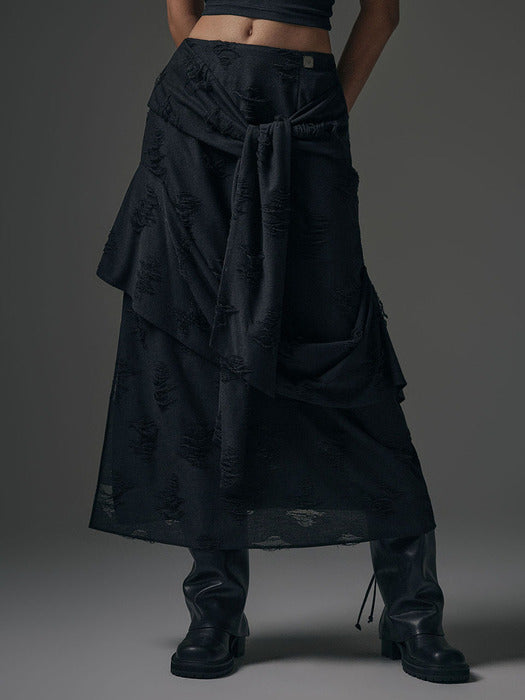 Wconcept_Treemingbird Strap Drape Damage Skirt [ Black ]
