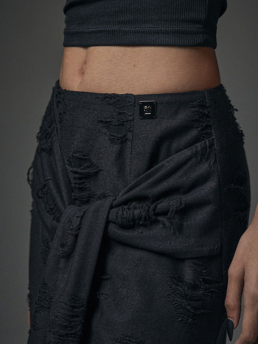 Wconcept_Treemingbird Strap Drape Damage Skirt [ Black ]