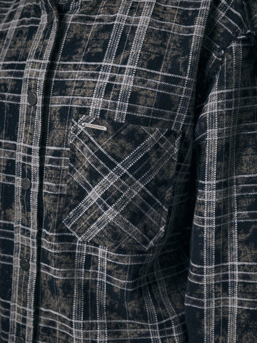 Wconcept_Treemingbird Spread Check Fringe Set-Up Hoodie Shirts [ Black ]