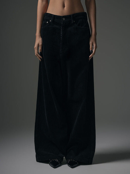 Wconcept_Treemingbird Solid Velour Corduroy Back Pocket Logo Pants [ Black ]