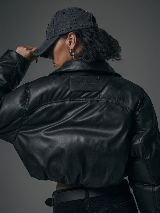 Wconcept_Treemingbird Matt Leather Short Padding Jumper [ Black ]