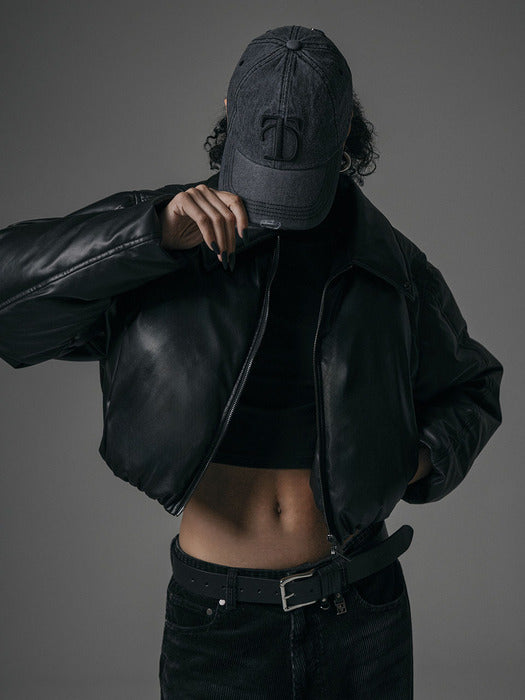 Wconcept_Treemingbird Matt Leather Short Padding Jumper [ Black ]