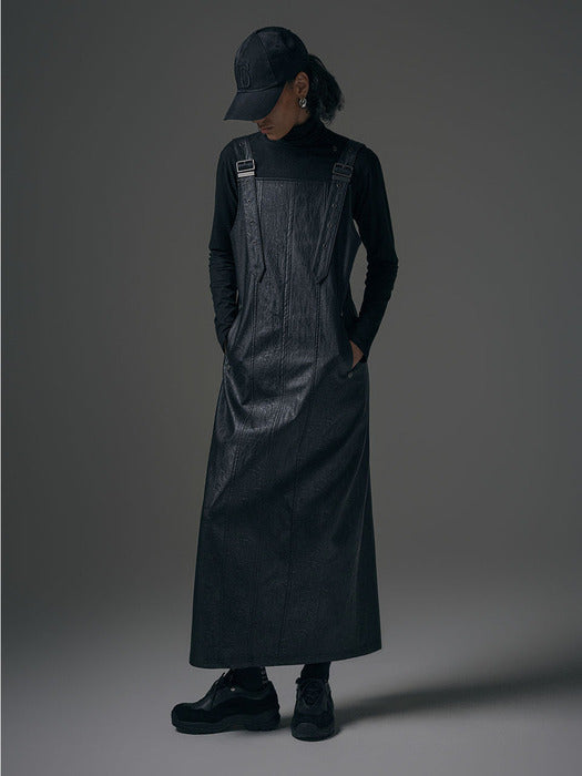 Wconcept_Treemingbird Dry Leather Suspenders One-piece [ Black ]
