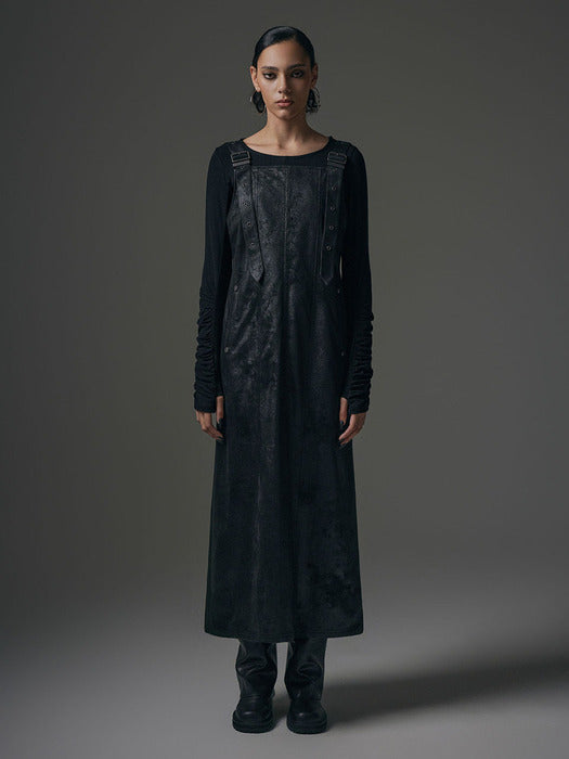 Wconcept_Treemingbird Crack Suede Suspenders One-piece [ Black ]