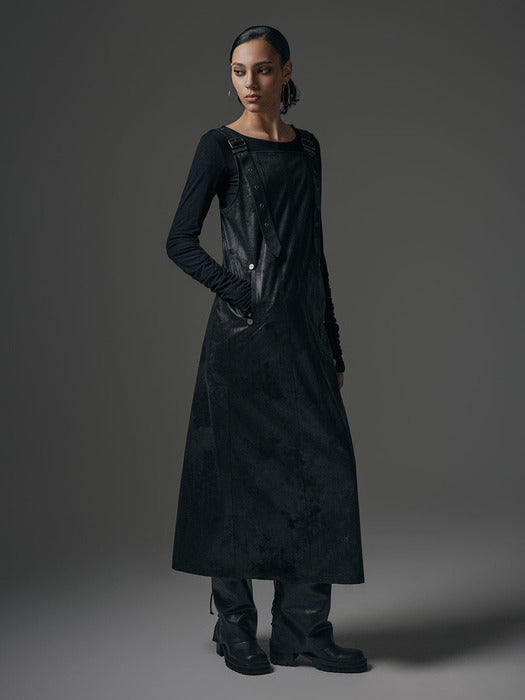 Wconcept_Treemingbird Crack Suede Suspenders One-piece [ Black ]