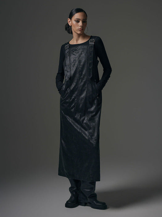 Wconcept_Treemingbird Crack Suede Suspenders One-piece [ Black ]