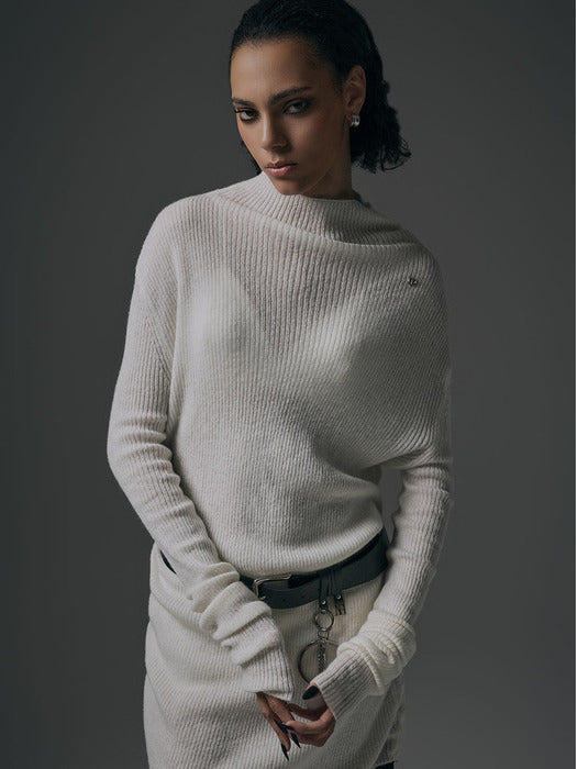 Wconcept_Treemingbird Alpaca Half-Turtleneck Long Knit [ Ivory ]