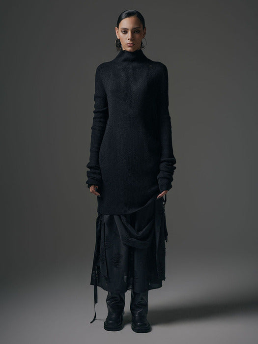 Wconcept_Treemingbird Alpaca Half-Turtleneck Long Knit [ Black ]