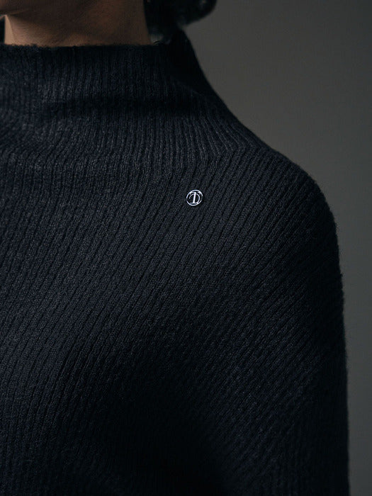 Wconcept_Treemingbird Alpaca Half-Turtleneck Long Knit [ Black ]