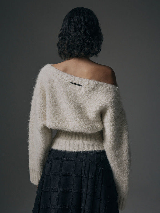 Wconcept_Treemingbird Alpaca Boucle Open Shoulder Knit [ Ivory ]