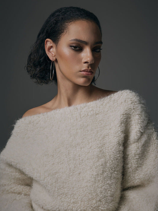Wconcept_Treemingbird Alpaca Boucle Open Shoulder Knit [ Ivory ]