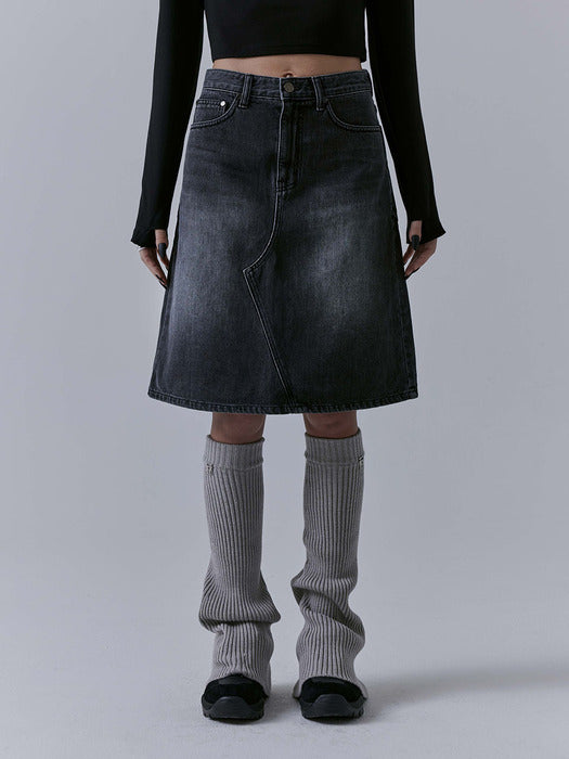 Wconcept_Treemingbird One Button Denim Set-up Skirt [ Black ]
