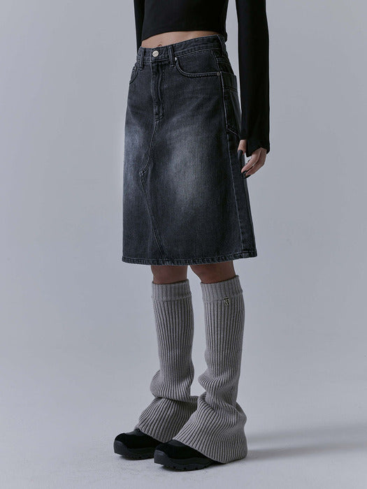 Wconcept_Treemingbird One Button Denim Set-up Skirt [ Black ]