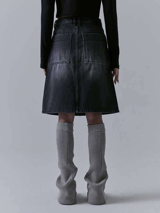 Wconcept_Treemingbird One Button Denim Set-up Skirt [ Black ]