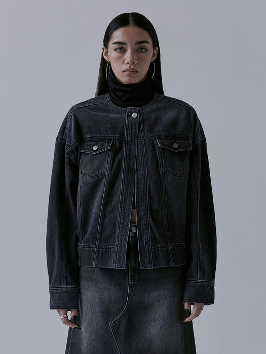 Wconcept_Treemingbird One Button Denim Set-up Jacket [ Black ]