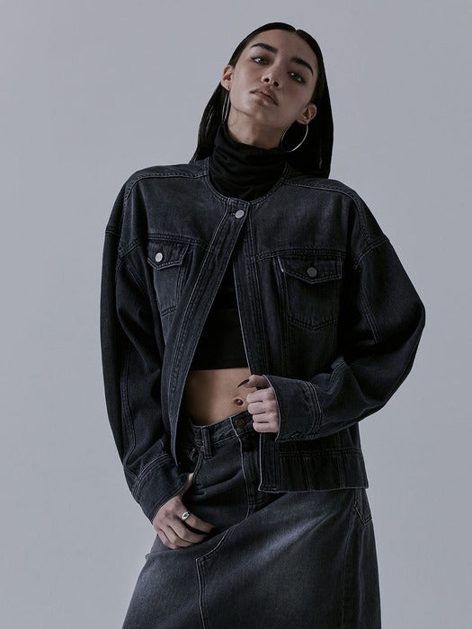 Wconcept_Treemingbird One Button Denim Set-up Jacket [ Black ]