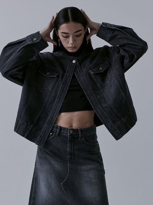 Wconcept_Treemingbird One Button Denim Set-up Jacket [ Black ]
