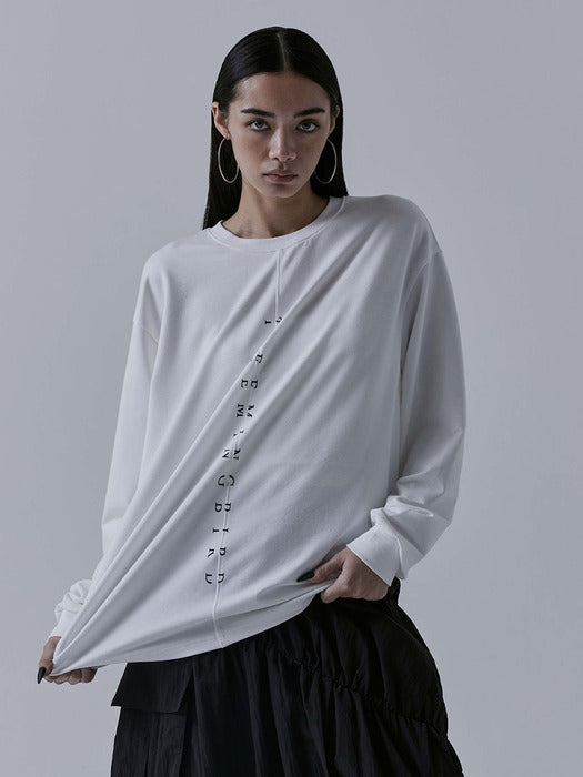 Wconcept_Treemingbird Incision Lettering Over-fit Long Sleeves [ White ]