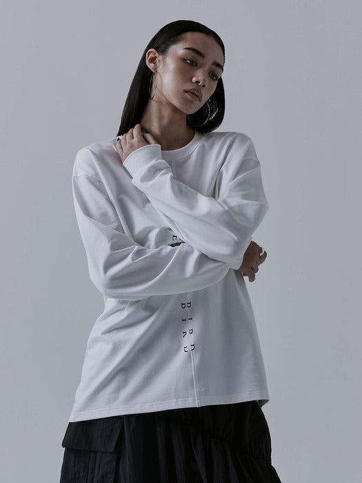 Wconcept_Treemingbird Incision Lettering Over-fit Long Sleeves [ White ]