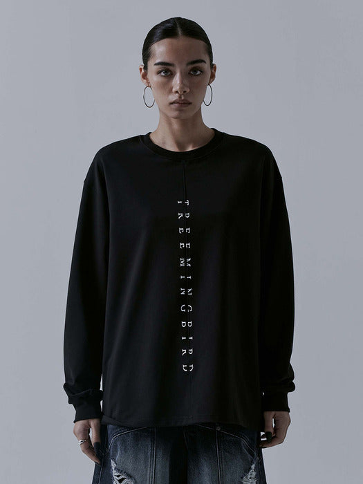 Wconcept_Treemingbird Incision Lettering Over-fit Long Sleeves [ Black ]