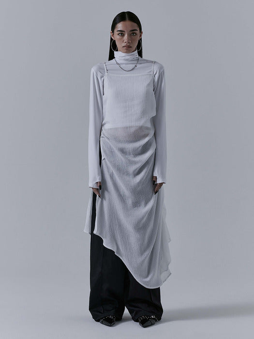 Wconcept_Treemingbird Drape See-through Long One-piece [ White ]