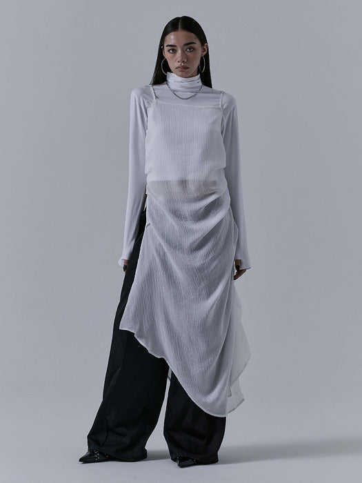 Wconcept_Treemingbird Drape See-through Long One-piece [ White ]