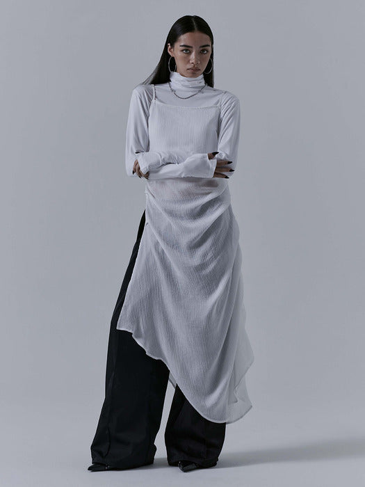 Wconcept_Treemingbird Drape See-through Long One-piece [ White ]