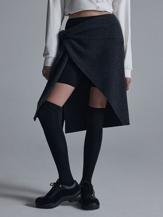 Wconcept_Treemingbird Cashmere Knit Layered Wrap [ Charcoal ]