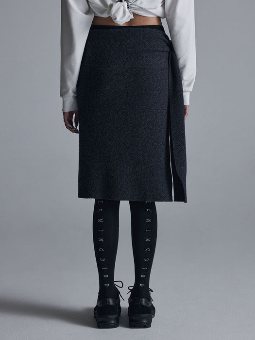 Wconcept_Treemingbird Cashmere Knit Layered Wrap [ Charcoal ]