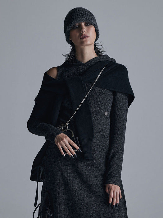 Wconcept_Treemingbird Cashmere Knit Layered Wrap [ Black ]
