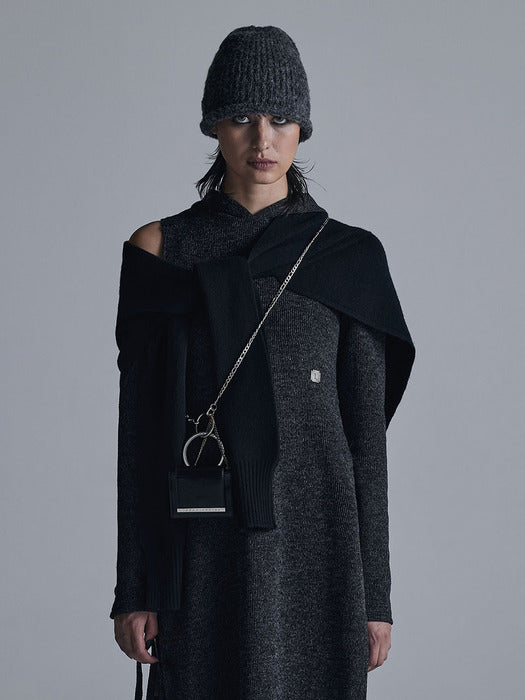 Wconcept_Treemingbird Cashmere Knit Layered Wrap [ Black ]