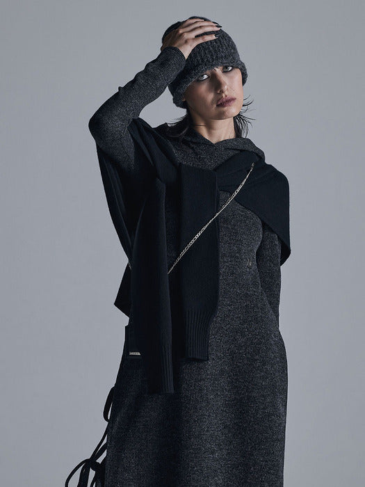 Wconcept_Treemingbird Cashmere Knit Layered Wrap [ Black ]
