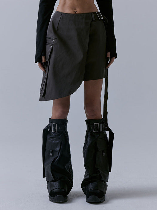 Wconcept_Treemingbird Cargo Layered Mini Skirt [ Charcoal ]