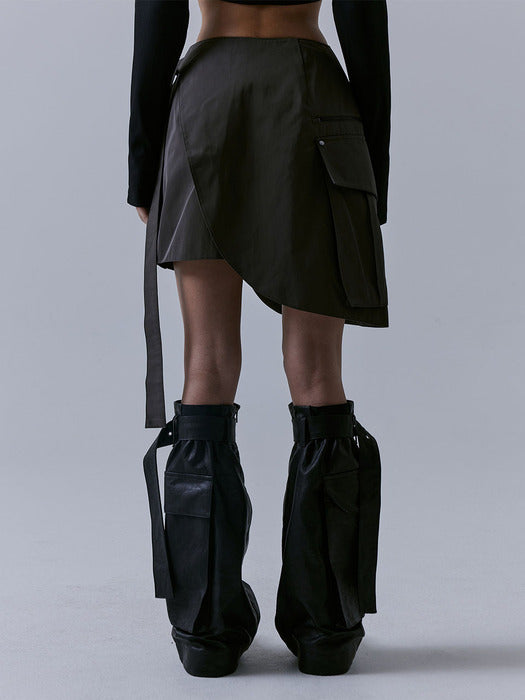 Wconcept_Treemingbird Cargo Layered Mini Skirt [ Charcoal ]
