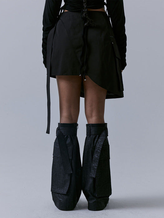 Wconcept_Treemingbird Cargo Layered Mini Skirt [ Black ]