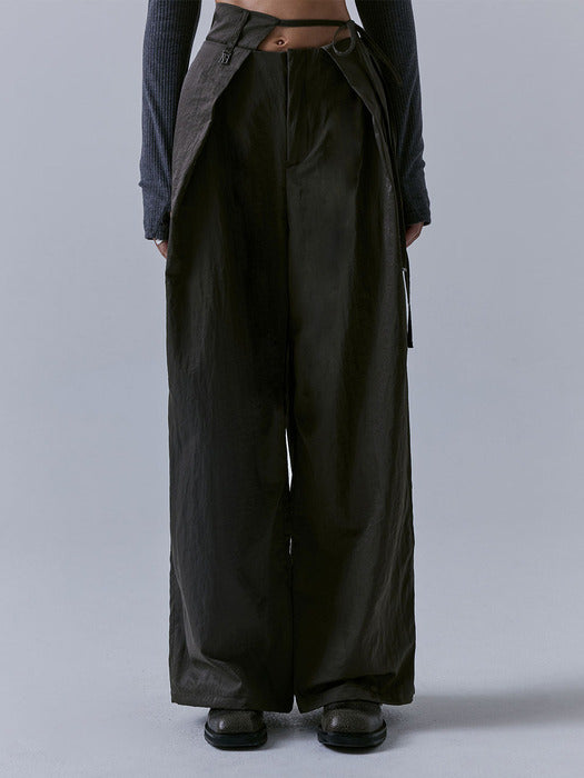 Wconcept_Treemingbird Unbalance Waist Strap Pants [ Khaki Brown ]