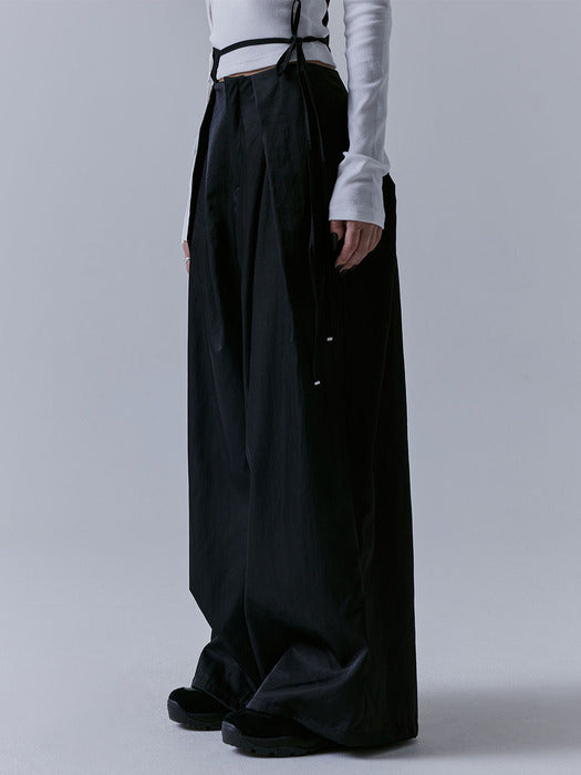 Wconcept_Treemingbird Unbalance Waist Strap Pants [ Black ]