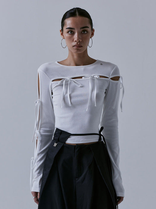 Wconcept_Treemingbird Slit Strap Long Sleeve [ White ]