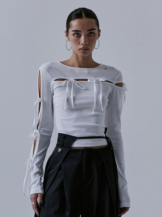 Wconcept_Treemingbird Slit Strap Long Sleeve [ White ]