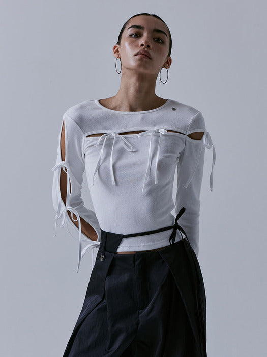 Wconcept_Treemingbird Slit Strap Long Sleeve [ White ]
